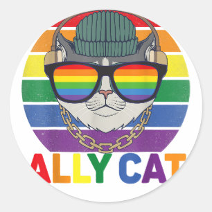 Ally Cat LGBT Gay Rainbow Pride Flag - Ally Cat LG Classic Round Sticker