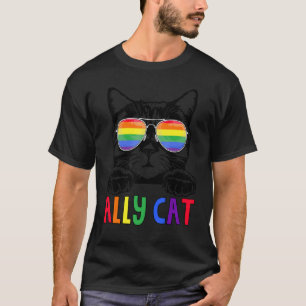 Ally Cat Lgbt Gay Rainbow Pride Flag Boys Girls Me T-Shirt