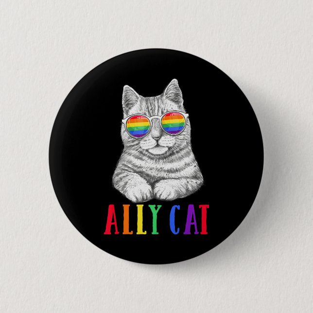 Ally Cat LGBT Gay Rainbow Pride Flag Boys Men 2 Inch Round Button (Front)