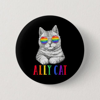Ally Cat LGBT Gay Rainbow Pride Flag Boys Men 2 Inch Round Button