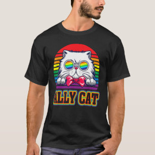 Ally Cat Lgbt Gay Rainbow Pride Flag Boys Men Girl T-Shirt