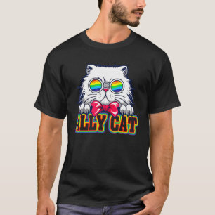 Ally Cat Lgbt Gay Rainbow Pride Flag Boys Men Girl T-Shirt