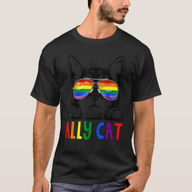 Ally Cat Lgbt Gay Rainbow Pride Flag Boys Men Girl T-Shirt (Front)