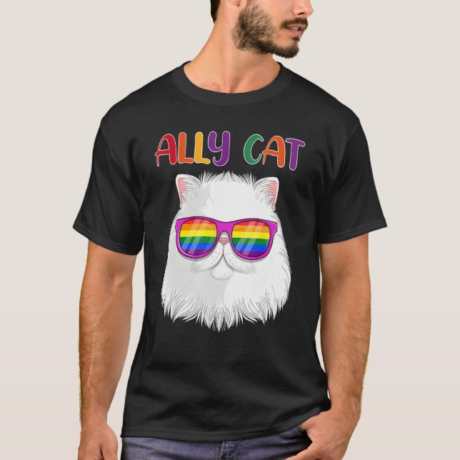 Ally Cat LGBT Gay Rainbow Pride Flag  Cat  3 T-Shirt (Front)