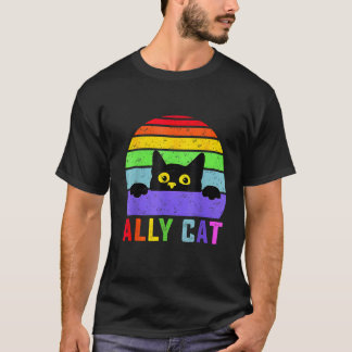 Ally Cat LGBT Gay Rainbow Pride Flag Funny Cat Lov T-Shirt