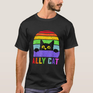 Ally Cat LGBT Gay Rainbow Pride Flag Funny Cat Lov T-Shirt