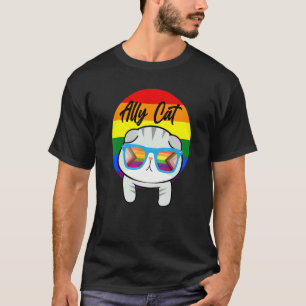 Ally Cat  Lgbt Pride Rainbow Flag Cute Cat Sunglas T-Shirt