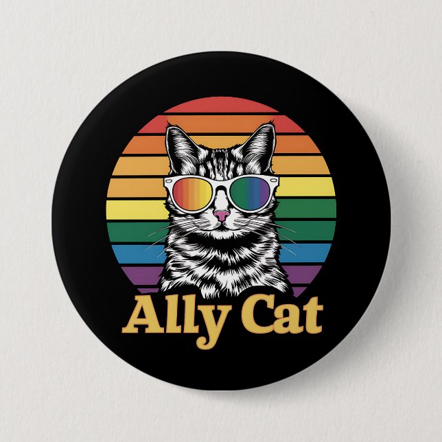 Ally Cat LGBT Rainbow Flag LGBTQ Gift 3 Inch Round Button (Front)