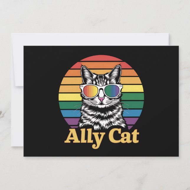 Ally Cat LGBT Rainbow Flag LGBTQ Gift Invitation (Front)