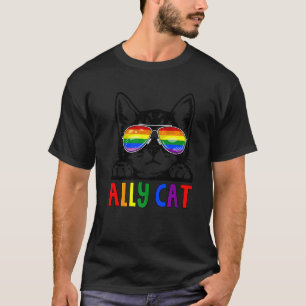 Ally Cat Lgbt Sunglasses Rainbow Pride Flag T-Shirt