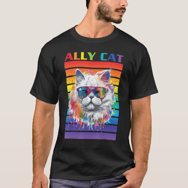 Ally Cat Pride with Pride Flag Ally Cat T-Shirt (Front)