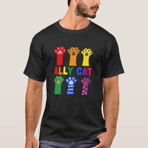 Ally Cat Purride Rainbow  Cat  Lgbt Gay Pride T-Shirt