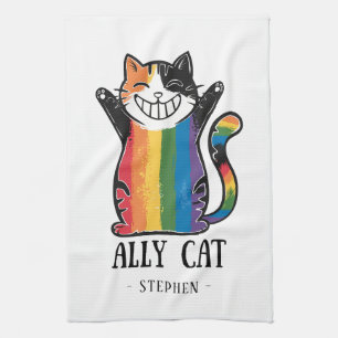 Ally Cat – Rainbow Cat LGBTQ Pride (2) Kitchen Towel