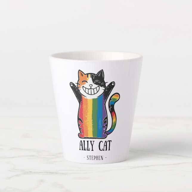 Ally Cat – Rainbow Cat LGBTQ Pride (2) Latte Mug (Front)