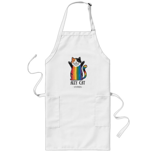 Ally Cat – Rainbow Cat LGBTQ Pride (2) Long Apron (Front)
