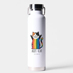 Ally Cat – Rainbow Cat LGBTQ Pride (2) Water Bottle