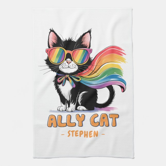 Ally Cat – Rainbow Cat LGBTQ Pride Kitchen Towel (Vertical)