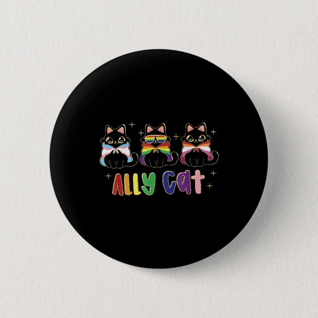 Ally Cat Rainbow Lgbt Pride Flag Gay Pride Month 2 Inch Round Button (Front)