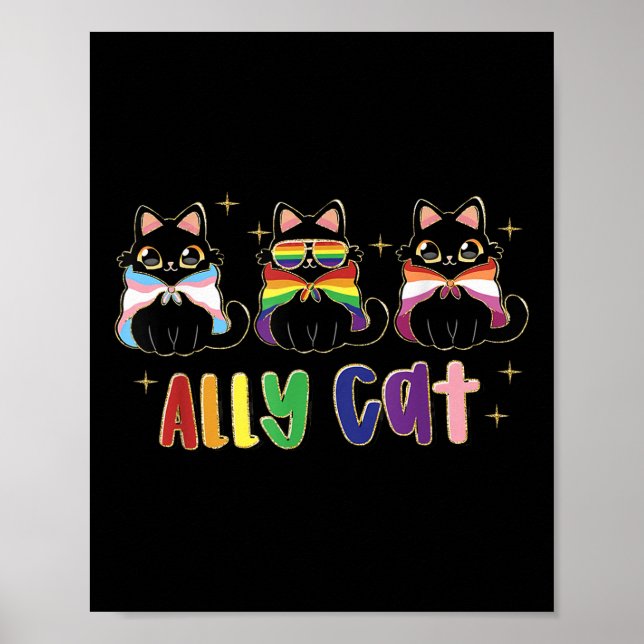 Ally Cat Rainbow Lgbt Pride Flag Gay Pride Month 2 Poster (Front)