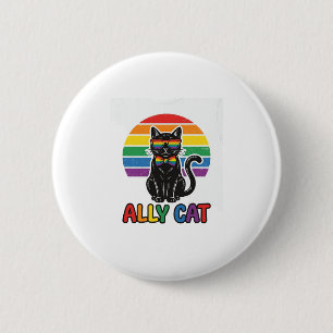 Ally Cat Rainbow Pride Vintage Cat Shirt Design_1 2 Inch Round Button