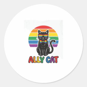 Ally Cat Rainbow Pride Vintage Cat Shirt Design_1 Classic Round Sticker