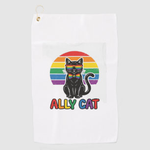 Ally Cat Rainbow Pride Vintage Cat Shirt Design_1 Golf Towel