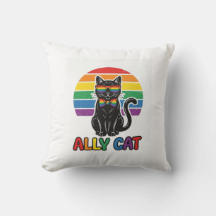 Ally Cat Rainbow Pride Vintage Cat Shirt Design_1 Throw Pillow
