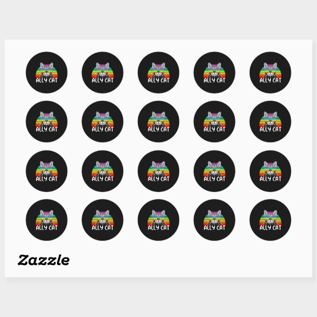 Ally Cat Rainbow Sunglasses LGBT Gay Pride Classic Round Sticker (Sheet)