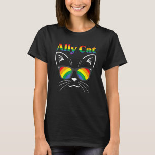 Ally Cat Rainbow Sunglasses LGBT Gay Pride Kitty A T-Shirt
