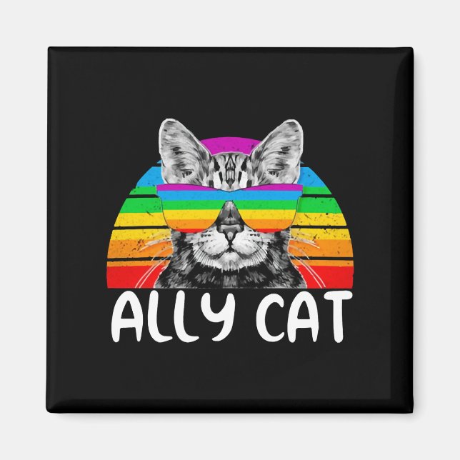Ally Cat Rainbow Sunglasses LGBT Gay Pride Magnet (Front)