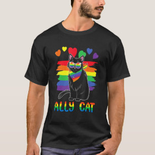 Ally Cat Rainbow Sunglasses Lgbt Gay Pride Month 2 T-Shirt