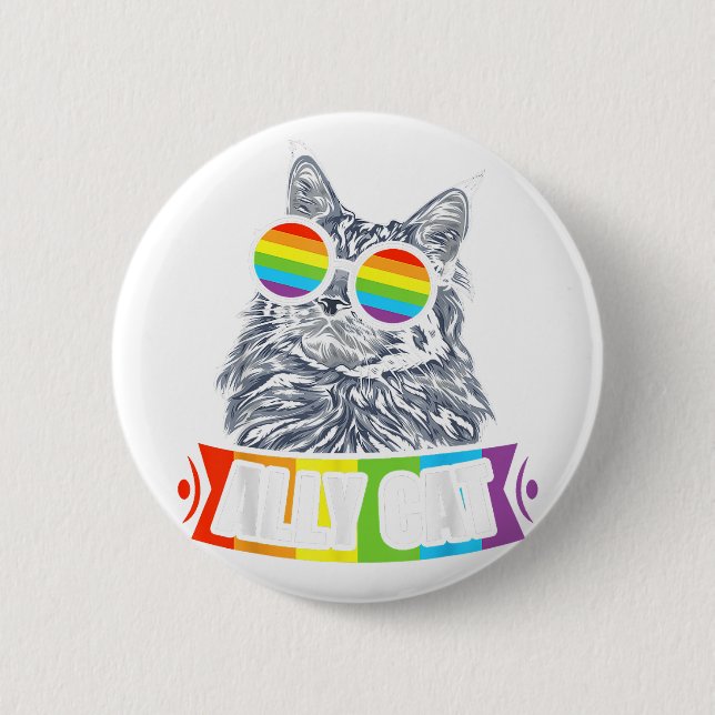 Ally Cat Straight LGBT Supporter Gay Pride Ally Ra 2 Inch Round Button (Front)