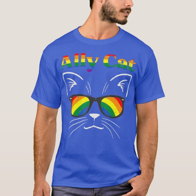 Ally Cat Sunglasses Gay Rainbow Pride LGBT Men T-Shirt (Front)