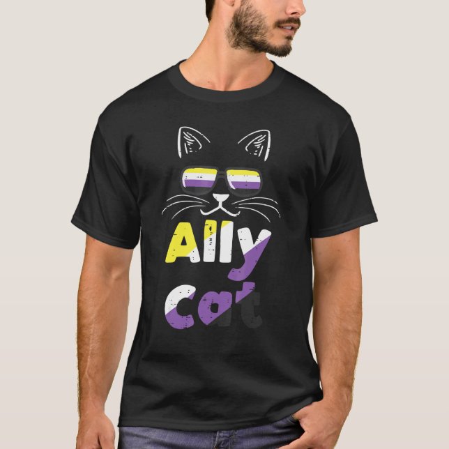 Ally Cat Sunglasses Nonbinary Non Binary Enby Flag T-Shirt (Front)