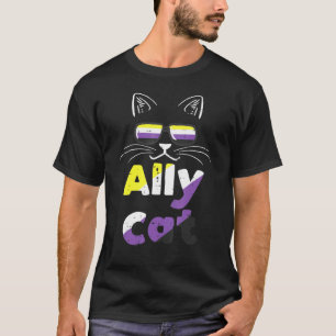 Ally Cat Sunglasses Nonbinary Non Binary Enby Flag T-Shirt