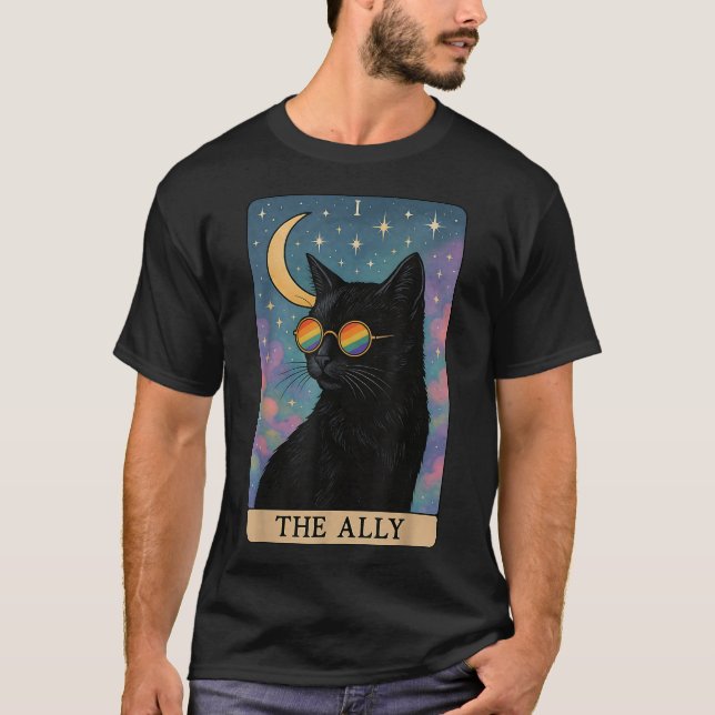  Ally Cat Tarot Card Pride Sunglasses Gay Pride T-Shirt (Front)