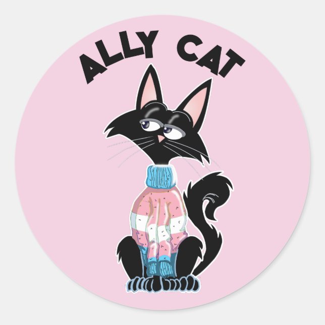 Ally cat with transgender pride colours classic round sticker (Front)