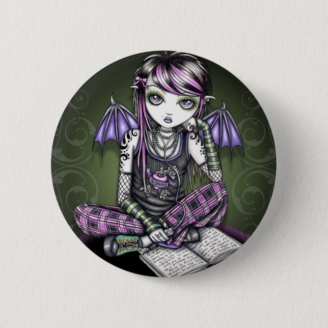 Ally Emo Tattoo Pink Plaid Fairy 2 Inch Round Button (Front)