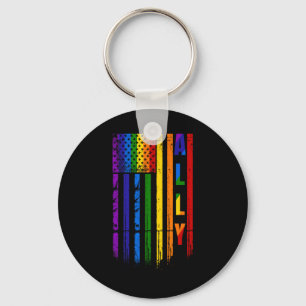 Ally Lgbt Lgbtq Rainbow Pride American Flag 4th Of Keychain