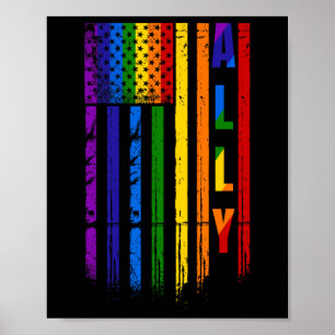 Ally Lgbt Lgbtq Rainbow Pride American Flag 4th Of Poster