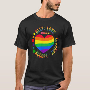 Ally Love Support Accept LGBTQ+ Rainbow Heart Gay T-Shirt