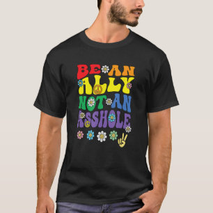 Ally Pride Rainbow Retro Groovy LGBTQ Say Gay T-Shirt