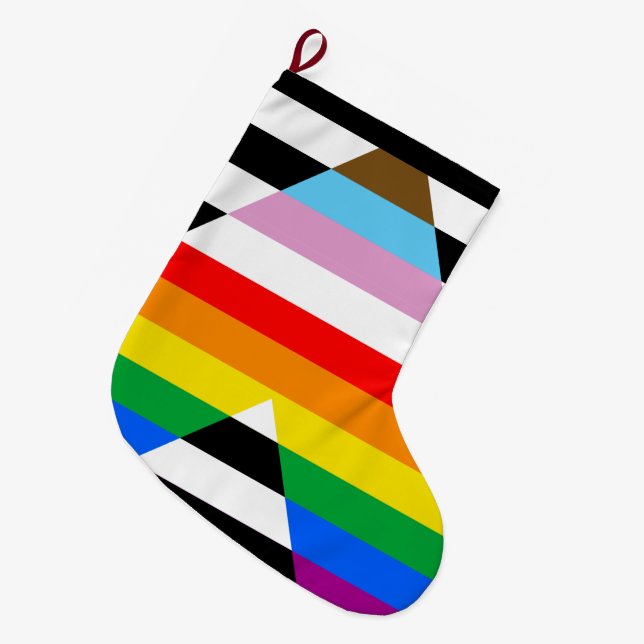 Ally Progress Pride Flag Large Christmas Stocking (Front (Hanging))