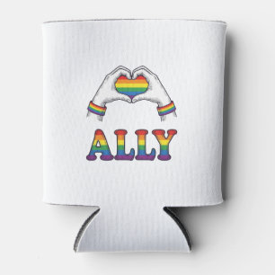 Ally Rainbow Hands Heart Vintage Pride Shirt Desig Can Cooler