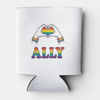 Ally Rainbow Hands Heart Vintage Pride Shirt Desig Can Cooler
