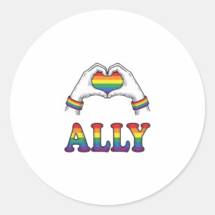 Ally Rainbow Hands Heart Vintage Pride Shirt Desig Classic Round Sticker