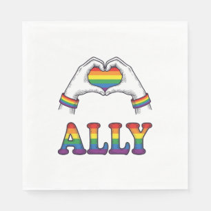 Ally Rainbow Hands Heart Vintage Pride Shirt Desig Napkin