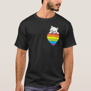 Ally Rainbow Heart Cat LGBTQ Community Pride Gende T-Shirt