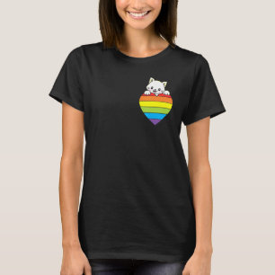 Ally Rainbow Heart Cat LGBTQ Community Pride Gende T-Shirt