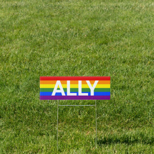 Ally Rainbow Striped Pride Flag Yard Garden Sign